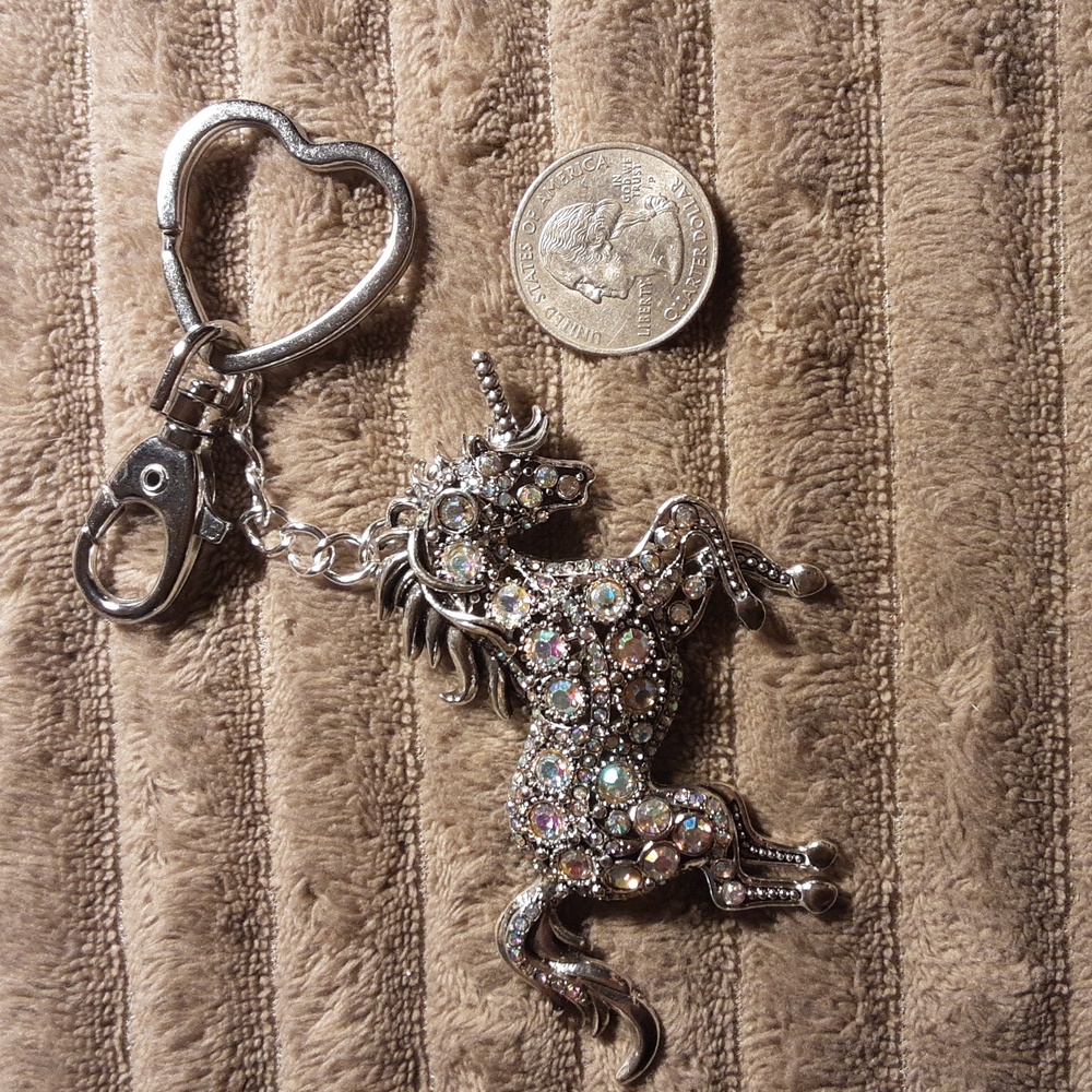 Hand Crafted Rhinestone Unicorn Key Chain/ Purse  Charm 3" Unicorn - Picture 4 of 4